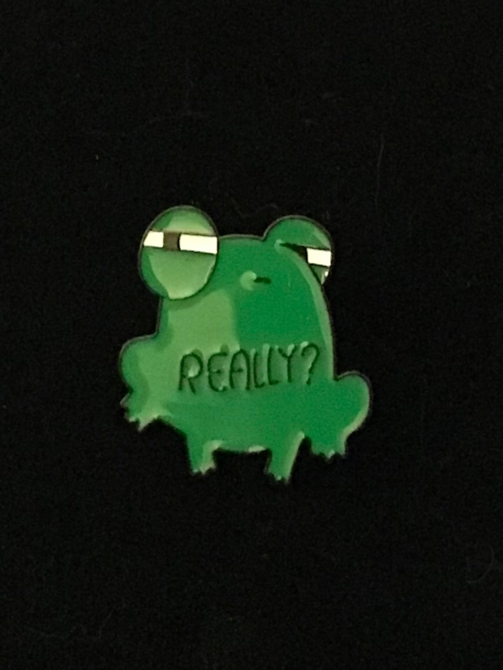 NWOT skeptical frog “oh really?” pin (pins: 1/$12, 2/$20)